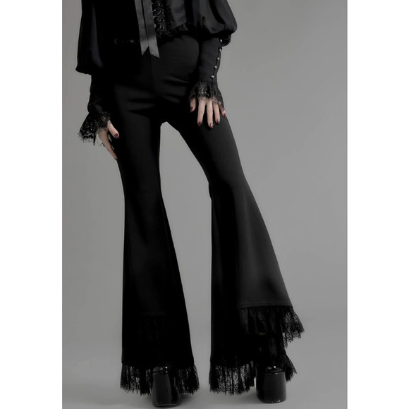 Dolls Kill Pants - Dolls Kill Widow Divination Lace Bell Bottom Pants S Black Lace Trim EUC!